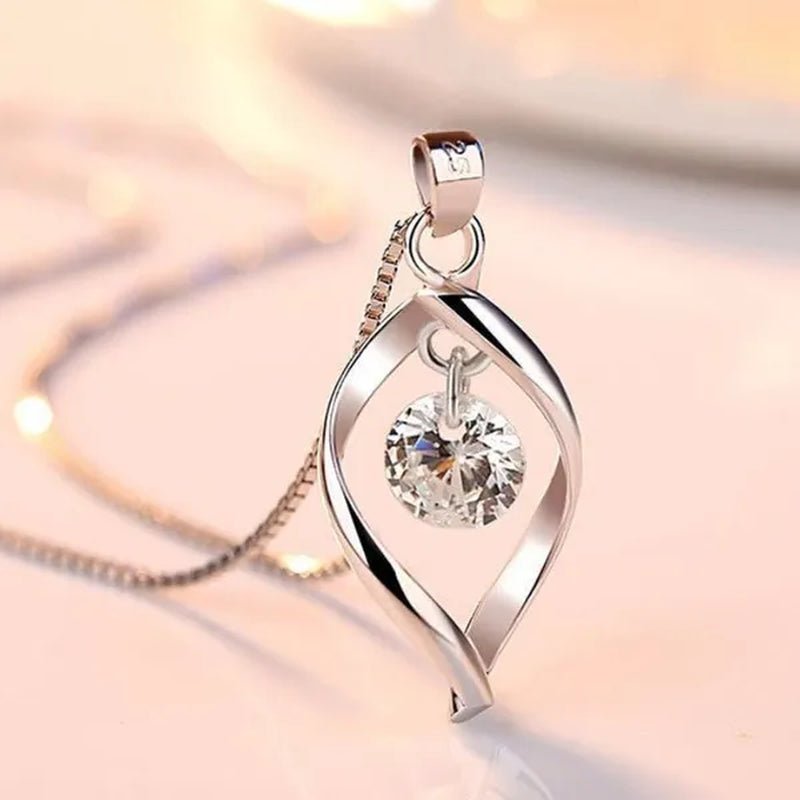 Exquisite Elegant Bridal Wedding Silver Plated Necklace for Women White Sapphire Teardrop Pendant Necklace - WORLD TIME VISITS