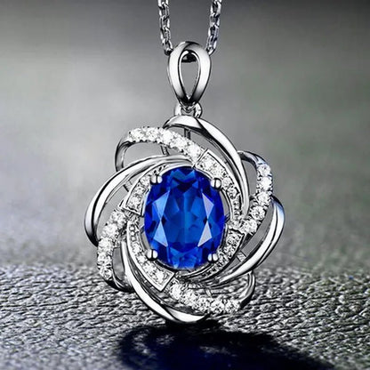 Exquisite Fashion Creativity Sapphire Flower Necklace Spiral Diamond Pattern Pendant Engagement Necklace Women's Diamond Jewelry Birthday Party Anniversary Gift