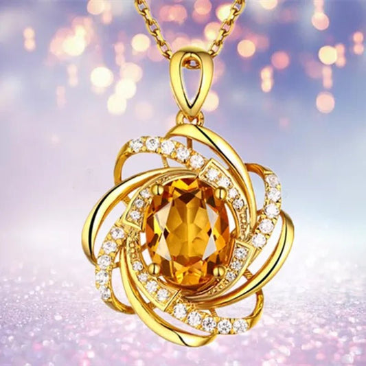 Exquisite Fashion Creativity Sapphire Flower Necklace Spiral Diamond Pattern Pendant Engagement Necklace Women's Diamond Jewelry Birthday Party Anniversary Gift - WORLD TIME VISITS