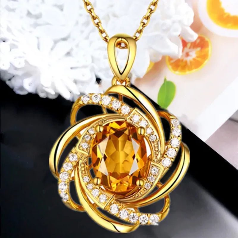 Exquisite Fashion Creativity Sapphire Flower Necklace Spiral Diamond Pattern Pendant Engagement Necklace Women's Diamond Jewelry Birthday Party Anniversary Gift - WORLD TIME VISITS