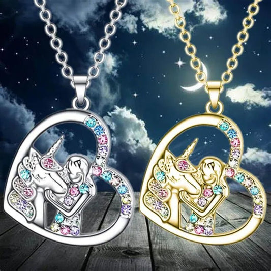 Exquisite Fashion Female Creative Female Unicorn Necklace Color Heart Pendant Unicorn Girl Necklace Engagement Female Classic Jewelry Unicorn Accessories Birthday Party Anniversary Gift - WORLD TIME VISITS