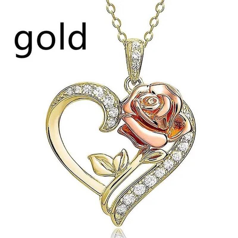 Exquisite Fashion Heart Rose Zircon Necklace Couple Heart Pendant Engagement Necklaces for Women Rose Jewelry Wedding Accessories Birthday Party Anniversary Gift
