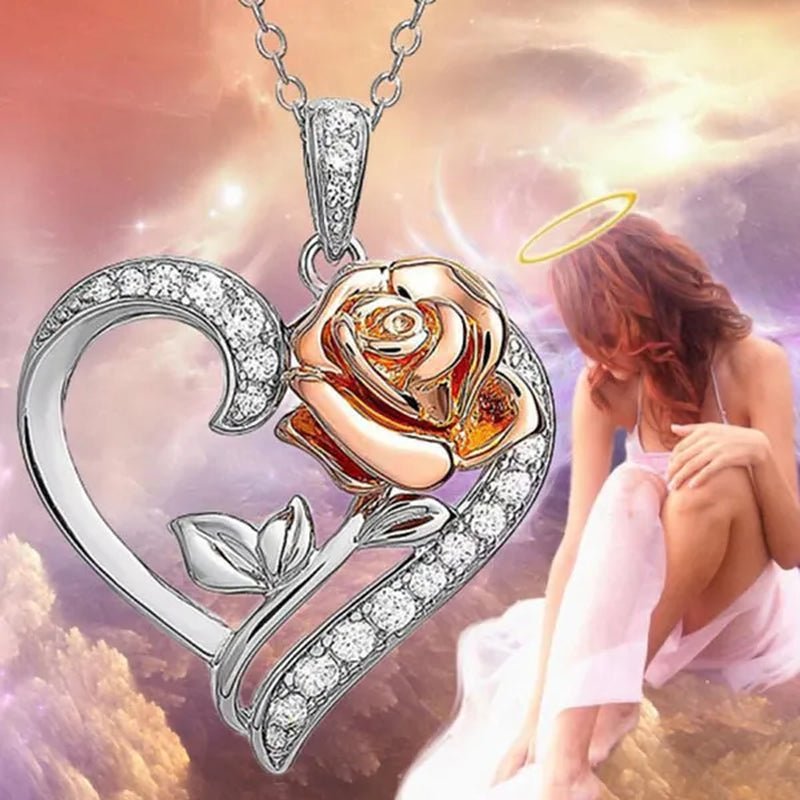 Exquisite Fashion Heart Rose Zircon Necklace Couple Heart Pendant Engagement Necklaces for Women Rose Jewelry Wedding Accessories Birthday Party Anniversary Gift