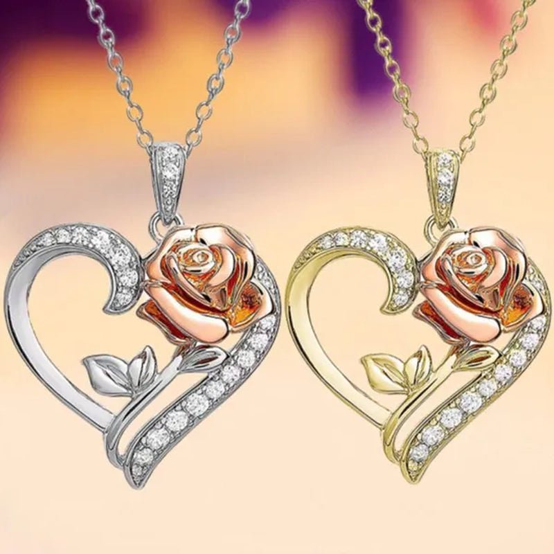 Exquisite Fashion Heart Rose Zircon Necklace Couple Heart Pendant Engagement Necklaces for Women Rose Jewelry Wedding Accessories Birthday Party Anniversary Gift - WORLD TIME VISITS