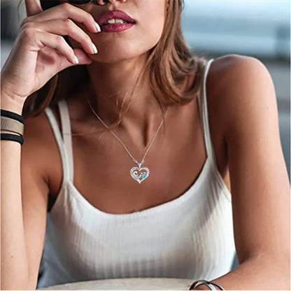 Exquisite Fashion Women Creative Heart Shaped Turtle Necklace Mother Child Turtle Sapphire Pendant Engagement Necklace Women Animal Jewelry Party Anniversary Gift