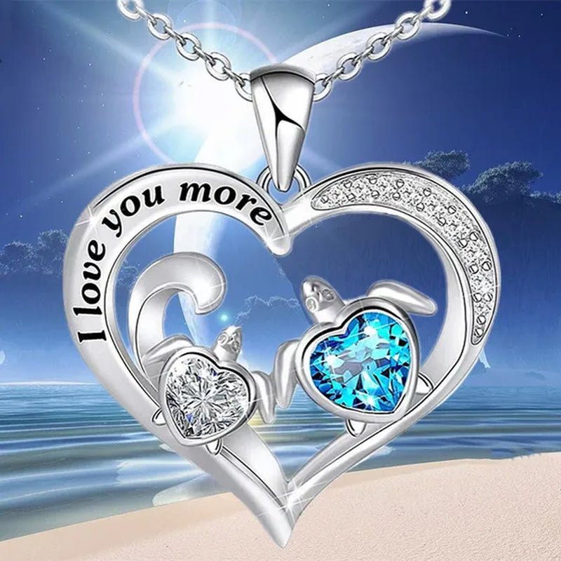 Exquisite Fashion Women Creative Heart Shaped Turtle Necklace Mother Child Turtle Sapphire Pendant Engagement Necklace Women Animal Jewelry Party Anniversary Gift