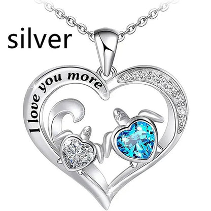 Exquisite Fashion Women Creative Heart Shaped Turtle Necklace Mother Child Turtle Sapphire Pendant Engagement Necklace Women Animal Jewelry Party Anniversary Gift - WORLD TIME VISITS