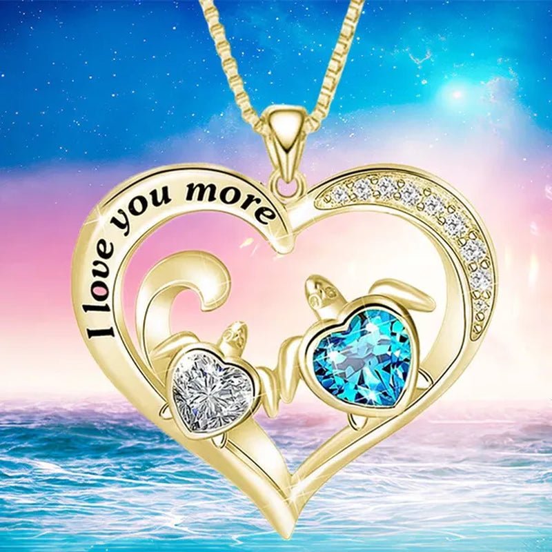 Exquisite Fashion Women Creative Heart Shaped Turtle Necklace Mother Child Turtle Sapphire Pendant Engagement Necklace Women Animal Jewelry Party Anniversary Gift