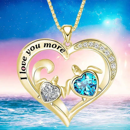 Exquisite Fashion Women Creative Heart Shaped Turtle Necklace Mother Child Turtle Sapphire Pendant Engagement Necklace Women Animal Jewelry Party Anniversary Gift