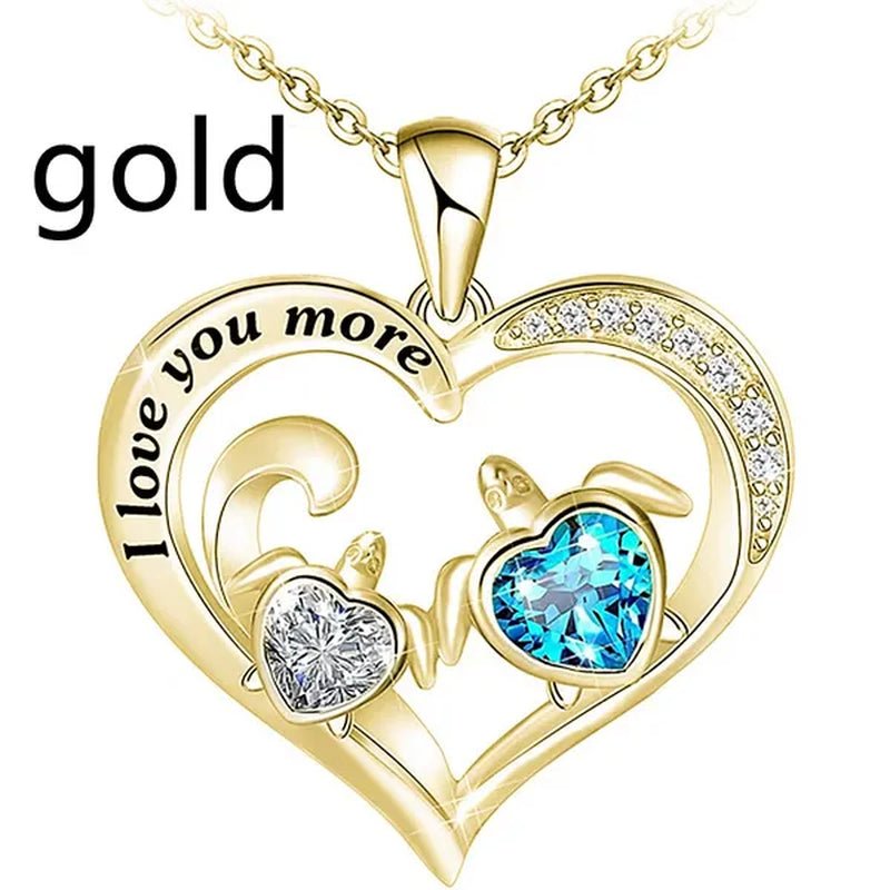 Exquisite Fashion Women Creative Heart Shaped Turtle Necklace Mother Child Turtle Sapphire Pendant Engagement Necklace Women Animal Jewelry Party Anniversary Gift