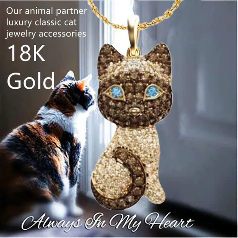 Exquisite Fashion Women's Diamond Animal Jewelry Accessories Gift Necklace Lovely Cat Pendant European and American Women's Diamond Necklace Birthday Party Valentine's Day Anniversary Gift - WORLD TIME VISITS