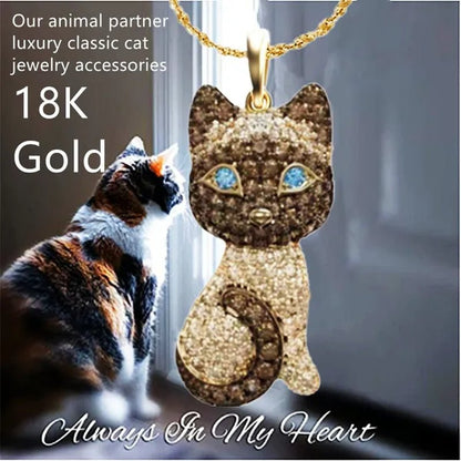 Exquisite Fashion Women's Diamond Animal Jewelry Accessories Gift Necklace Lovely Cat Pendant European and American Women's Diamond Necklace Birthday Party Valentine's Day Anniversary Gift - WORLD TIME VISITS