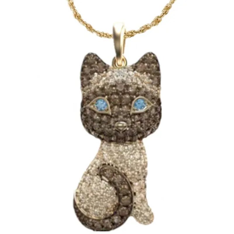 Exquisite Fashion Women's Diamond Animal Jewelry Accessories Gift  Necklace Lovely Cat Pendant European and American Women's Diamond Necklace Birthday Party Valentine's Day Anniversary Gift