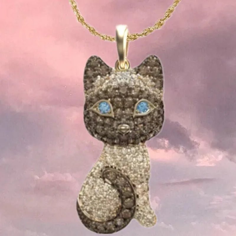 Exquisite Fashion Women's Diamond Animal Jewelry Accessories Gift Necklace Lovely Cat Pendant European and American Women's Diamond Necklace Birthday Party Valentine's Day Anniversary Gift - WORLD TIME VISITS