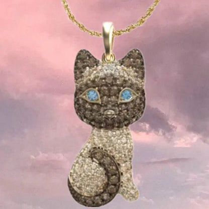 Exquisite Fashion Women's Diamond Animal Jewelry Accessories Gift Necklace Lovely Cat Pendant European and American Women's Diamond Necklace Birthday Party Valentine's Day Anniversary Gift - WORLD TIME VISITS