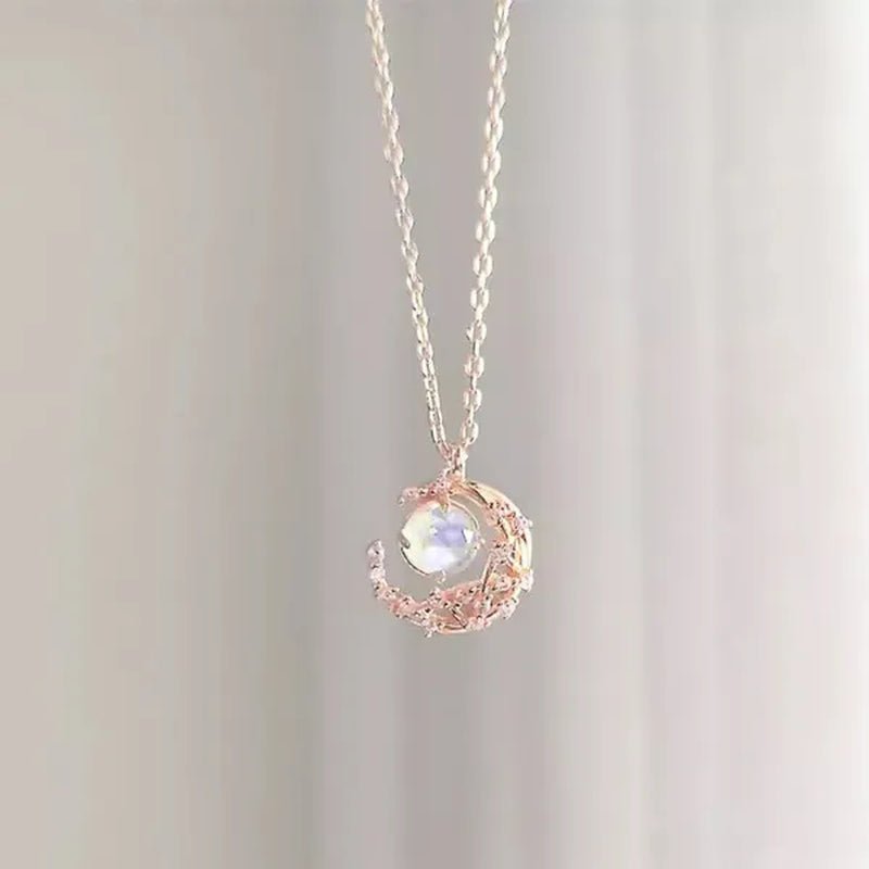 Exquisite Fashion Zircon Set Gem Moon Necklace Elegant Women's Pendant Necklace Fairy Necklace Exquisite Fashion Accessories Lover's Gift Necklace Anniversary Christmas Gift Jewelry