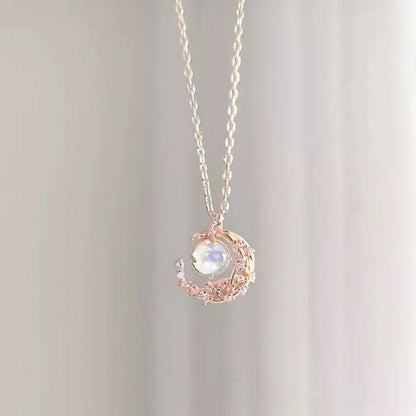 Exquisite Fashion Zircon Set Gem Moon Necklace Elegant Women's Pendant Necklace Fairy Necklace Exquisite Fashion Accessories Lover's Gift Necklace Anniversary Christmas Gift Jewelry
