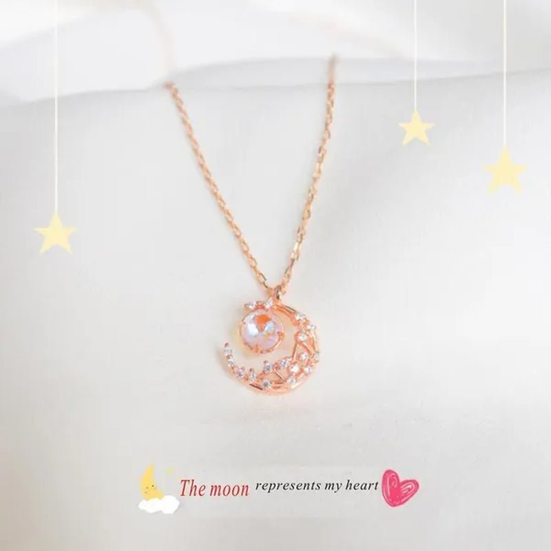 Exquisite Fashion Zircon Set Gem Moon Necklace Elegant Women's Pendant Necklace Fairy Necklace Exquisite Fashion Accessories Lover's Gift Necklace Anniversary Christmas Gift Jewelry
