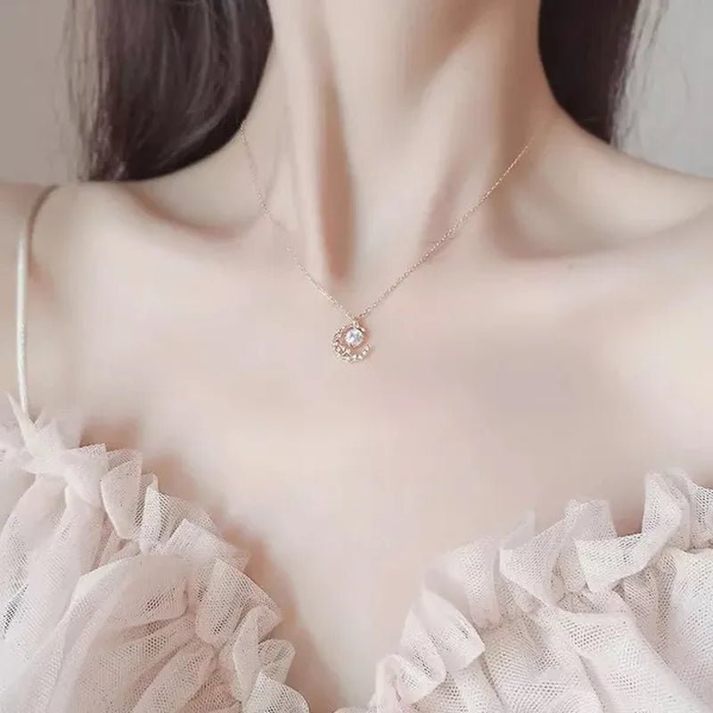 Exquisite Fashion Zircon Set Gem Moon Necklace Elegant Women's Pendant Necklace Fairy Necklace Exquisite Fashion Accessories Lover's Gift Necklace Anniversary Christmas Gift Jewelry - WORLD TIME VISITS