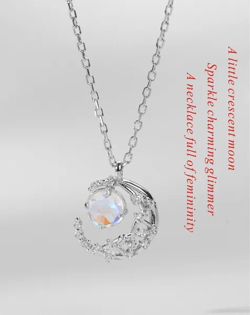 Exquisite Fashion Zircon Set Gem Moon Necklace Elegant Women's Pendant Necklace Fairy Necklace Exquisite Fashion Accessories Lover's Gift Necklace Anniversary Christmas Gift Jewelry