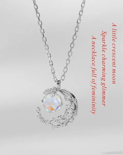 Exquisite Fashion Zircon Set Gem Moon Necklace Elegant Women's Pendant Necklace Fairy Necklace Exquisite Fashion Accessories Lover's Gift Necklace Anniversary Christmas Gift Jewelry