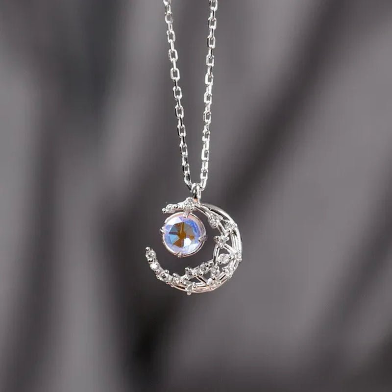 Exquisite Fashion Zircon Set Gem Moon Necklace Elegant Women's Pendant Necklace Fairy Necklace Exquisite Fashion Accessories Lover's Gift Necklace Anniversary Christmas Gift Jewelry