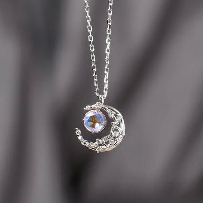 Exquisite Fashion Zircon Set Gem Moon Necklace Elegant Women's Pendant Necklace Fairy Necklace Exquisite Fashion Accessories Lover's Gift Necklace Anniversary Christmas Gift Jewelry