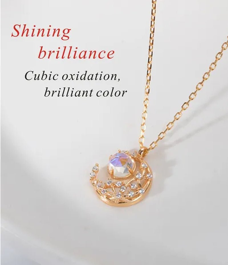 Exquisite Fashion Zircon Set Gem Moon Necklace Elegant Women's Pendant Necklace Fairy Necklace Exquisite Fashion Accessories Lover's Gift Necklace Anniversary Christmas Gift Jewelry