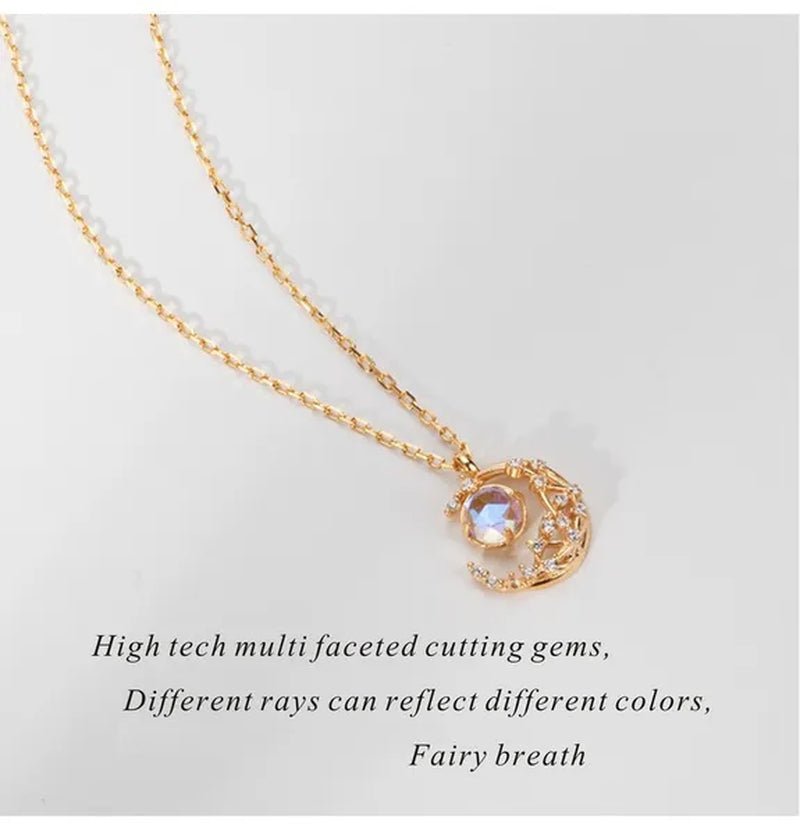 Exquisite Fashion Zircon Set Gem Moon Necklace Elegant Women's Pendant Necklace Fairy Necklace Exquisite Fashion Accessories Lover's Gift Necklace Anniversary Christmas Gift Jewelry - WORLD TIME VISITS