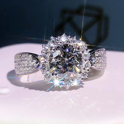 Exquisite Gorgeous 925 Sterling Silver Ring Round Cut Moissanite Diamond Bridal Engagement Wedding Band Rings Women's Birthday Proposal Party Jewelry Gift  Size