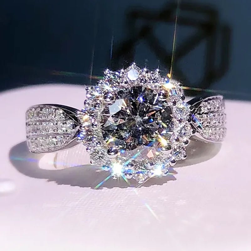 Exquisite Gorgeous 925 Sterling Silver Ring Round Cut Moissanite Diamond Bridal Engagement Wedding Band Rings Women's Birthday Proposal Party Jewelry Gift Size - WORLD TIME VISITS