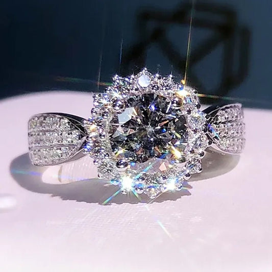 Exquisite Gorgeous 925 Sterling Silver Ring Round Cut Moissanite Diamond Bridal Engagement Wedding Band Rings Women's Birthday Proposal Party Jewelry Gift Size - WORLD TIME VISITS
