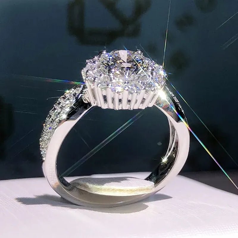 Exquisite Gorgeous 925 Sterling Silver Ring Round Cut Moissanite Diamond Bridal Engagement Wedding Band Rings Women's Birthday Proposal Party Jewelry Gift  Size