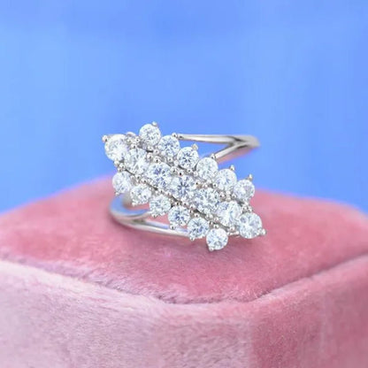 Exquisite Luxury Three Rows Sparkling Zirconia Ring Bridal Engagement Reception Anniversary Jewelry Gift