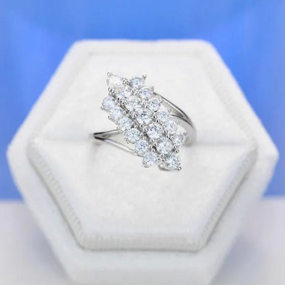 Exquisite Luxury Three Rows Sparkling Zirconia Ring Bridal Engagement Reception Anniversary Jewelry Gift