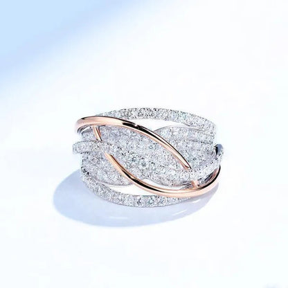 Exquisite Luxury Women's Fashion Dazzling Ring Silver Plated Rose Gold Plated Two - color Cross White Cubic Zirconia Ring Elegant Princess Romantic Bride Engagement Ring Noble Anniversary Ring Christmas Gift Jewelry - WORLD TIME VISITS