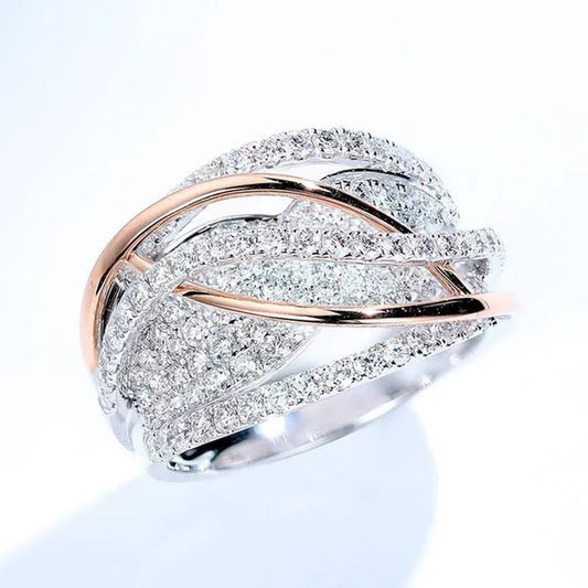 Exquisite Luxury Women's Fashion Dazzling Ring Silver Plated Rose Gold Plated Two - color Cross White Cubic Zirconia Ring Elegant Princess Romantic Bride Engagement Ring Noble Anniversary Ring Christmas Gift Jewelry - WORLD TIME VISITS