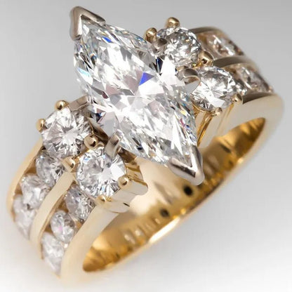 Exquisite Marquise Cut Zircon Rings for Women Engagement Rings Elegant Bridal Wedding Jewelry Gift - WORLD TIME VISITS