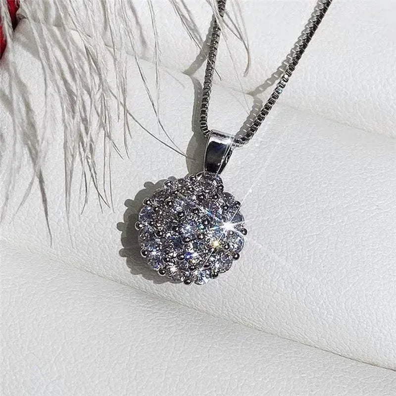 Exquisite Micro Pave Cubic Zirconia Round Crystal Ball Pendant Necklace for Women Anniversary Gift