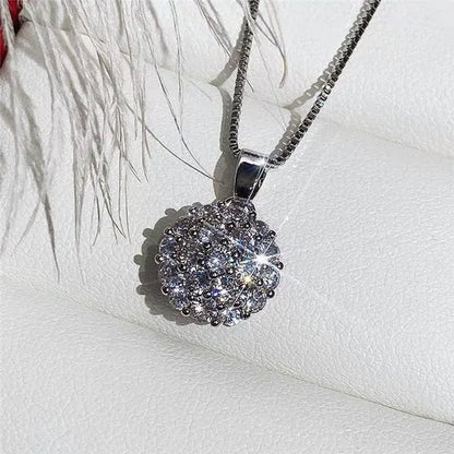 Exquisite Micro Pave Cubic Zirconia Round Crystal Ball Pendant Necklace for Women Anniversary Gift