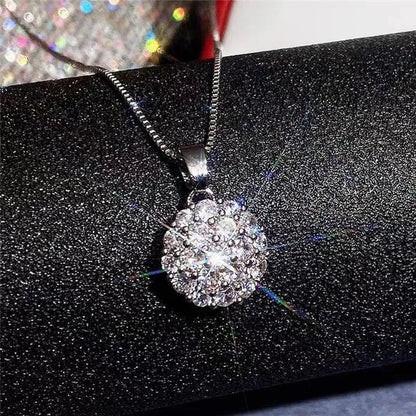 Exquisite Micro Pave Cubic Zirconia Round Crystal Ball Pendant Necklace for Women Anniversary Gift