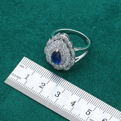Exquisite Necklace 925 Silver Jewelry Sets for Women Wedding Royal Blue Topaz Earring Ring Pendant Holiday Christmas Gift