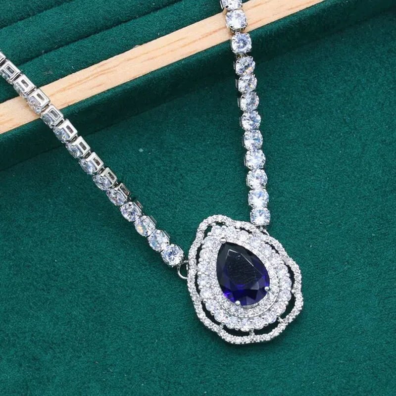 Exquisite Necklace 925 Silver Jewelry Sets for Women Wedding Royal Blue Topaz Earring Ring Pendant Holiday Christmas Gift