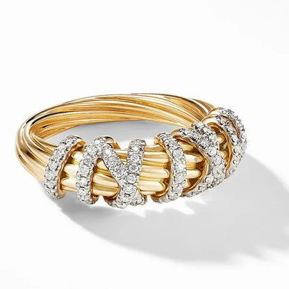 Exquisite niche charming Tree Vine Twist zirconia stong Ring Princess Romantic Gift Ring Wedding Banquet Anniversary Jewelry Gift Size 5-11