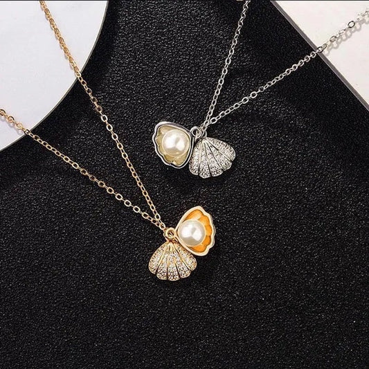 Exquisite Romantic Shell Pendant Women's Necklace Creative Fashion Faux Pearl Silver Plated Jewelry Accessories Birthday Gifts - WORLD TIME VISITS