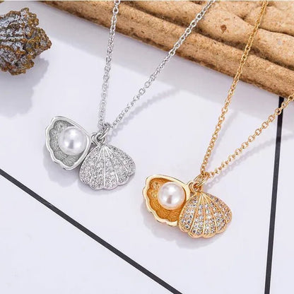 Exquisite Romantic Shell Pendant Women's Necklace Creative Fashion Faux Pearl Silver Plated Jewelry Accessories Birthday Gifts - WORLD TIME VISITS