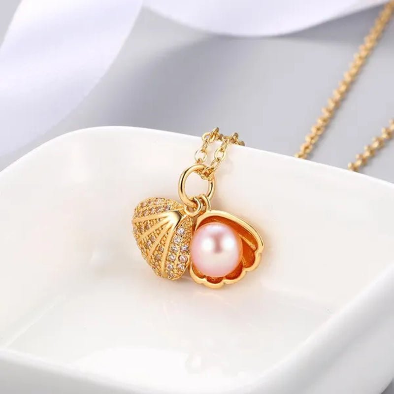 Exquisite Romantic Shell Pendant Women's Necklace Creative Fashion Faux Pearl Silver Plated Jewelry Accessories Birthday Gifts