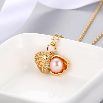 Exquisite Romantic Shell Pendant Women's Necklace Creative Fashion Faux Pearl Silver Plated Jewelry Accessories Birthday Gifts