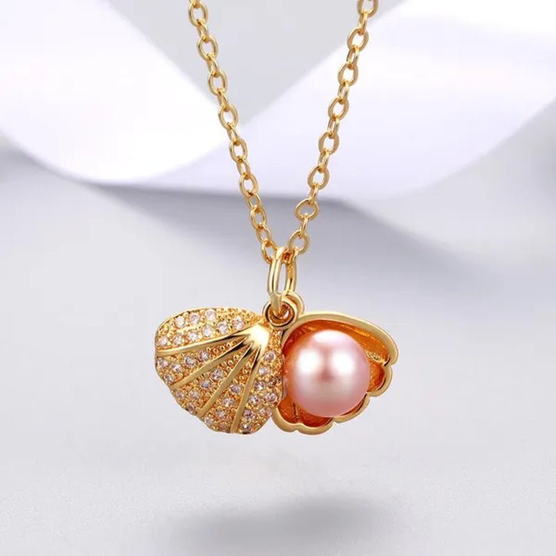 Exquisite Romantic Shell Pendant Women's Necklace Creative Fashion Faux Pearl Silver Plated Jewelry Accessories Birthday Gifts