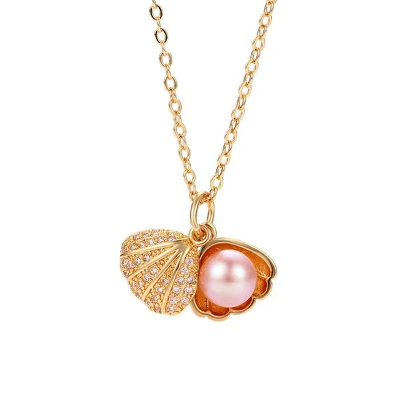 Exquisite Romantic Shell Pendant Women's Necklace Creative Fashion Faux Pearl Silver Plated Jewelry Accessories Birthday Gifts